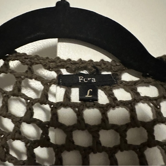 Fora Brown Open Front Crochet fringe Cardigan Size Large - Picture 2 of 7